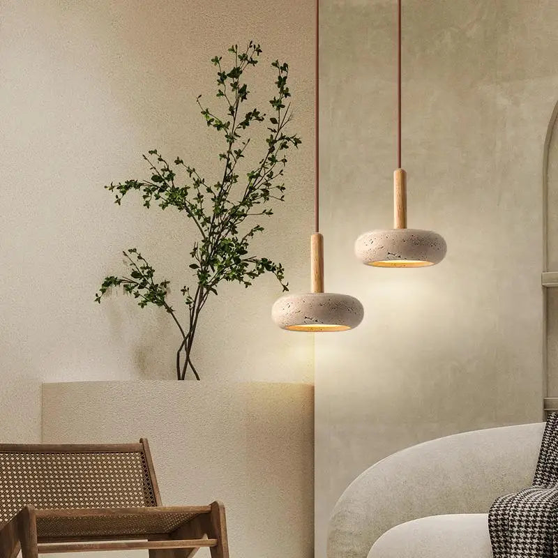 Luminária Pendente Nordic Wabi-Sabi em Travertino